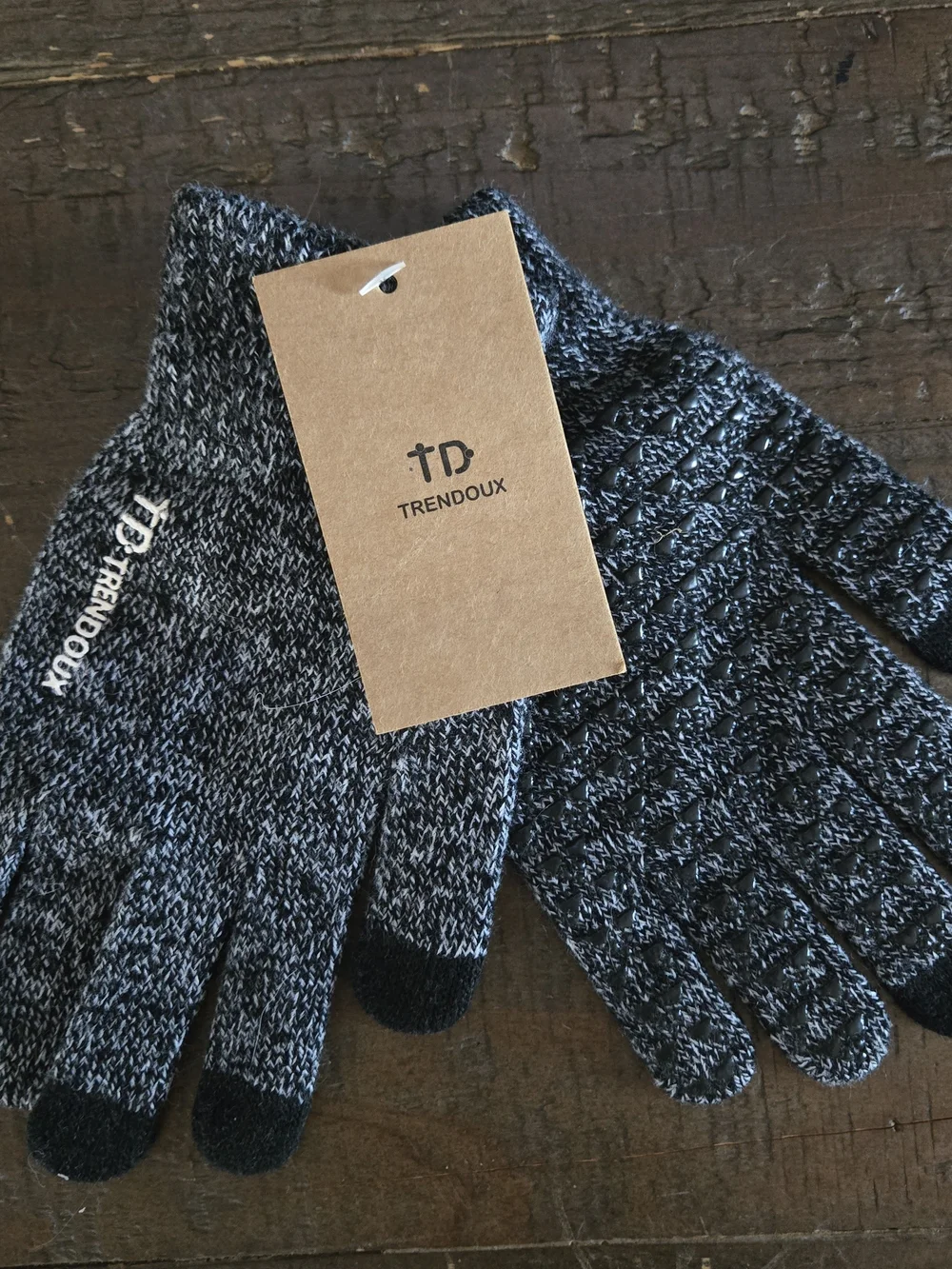 TRENDOUX Touchscreen Winter Gloves Black Gray Knit Non-Slip Grip NWT
